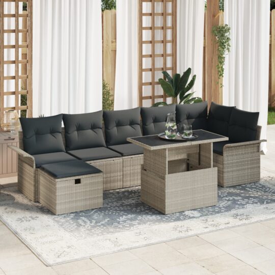 Set de canapele pentru grădină 8 pcs Gri deschis Rattan poli