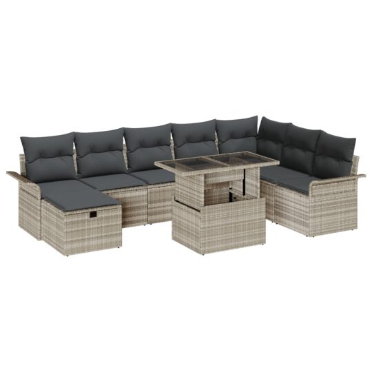 3361031 2 Set de canapele pentru grădină 9 pcs Gri deschis Rattan poli 3361031 2