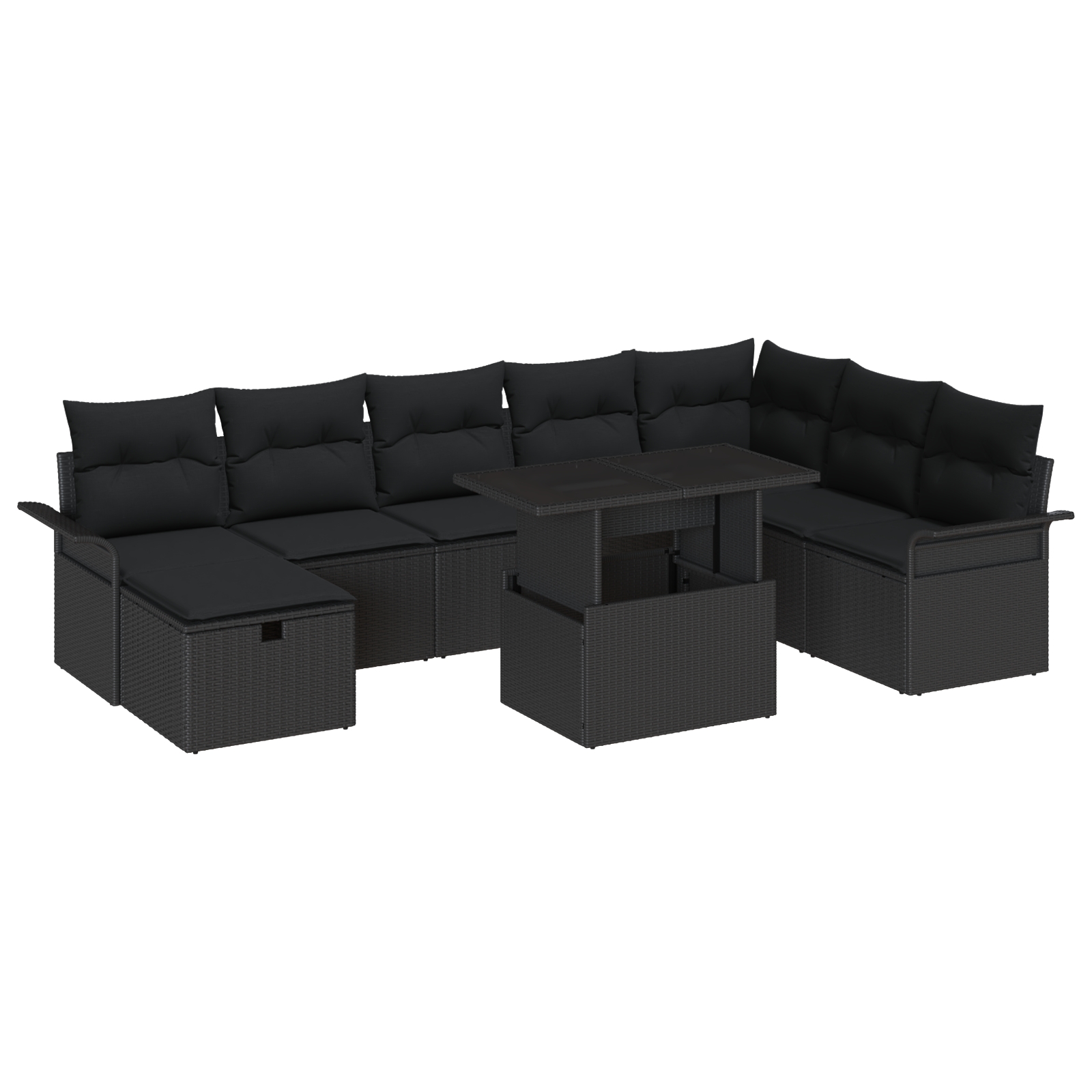 3361032 2 Set de canapele pentru grădină cu pernă 9 pcs Negru Rattan poli Set de canapele pentru grădină cu pernă 9 pcs Negru Rattan poli - imagine 2