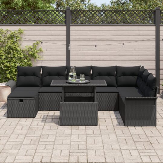3361032 3 Set de canapele pentru grădină cu pernă 9 pcs Negru Rattan poli 3361032 3