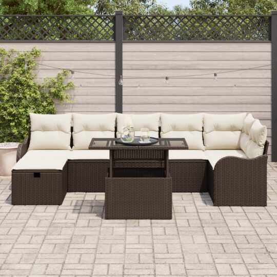 3361057 3 Set de canapele pentru grădină cu pernă 8 pcs Maro Rattan poli 3361057 3