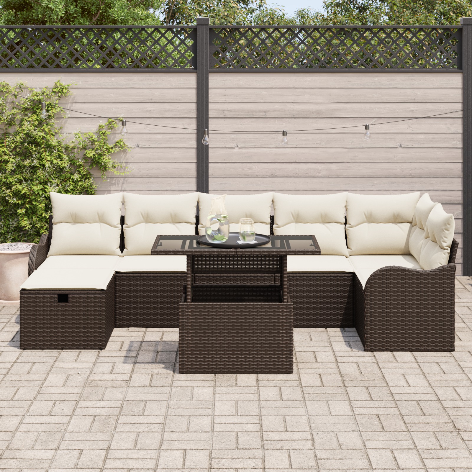 3361057 3 Set de canapele pentru grădină cu pernă 8 pcs Maro Rattan poli Set de canapele pentru grădină cu pernă 8 pcs Maro Rattan poli - imagine 3