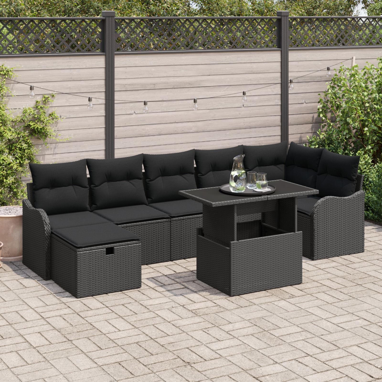 3361062 1 Set de canapele pentru grădină cu pernă 8 pcs Negru Rattan poli Set de canapele pentru grădină cu pernă 8 pcs Negru Rattan poli