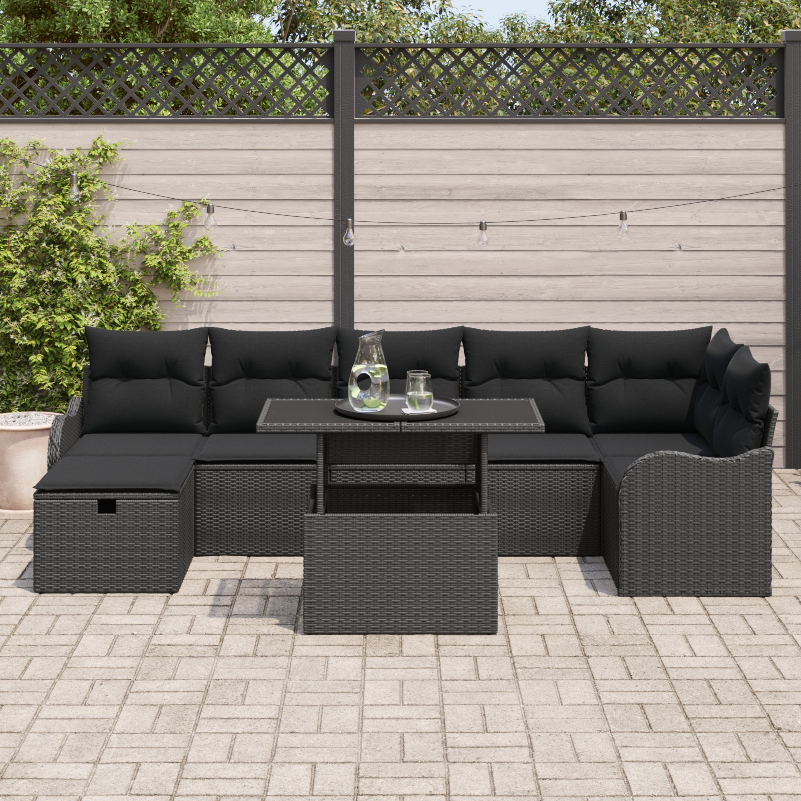 3361062 3 Set de canapele pentru grădină cu pernă 8 pcs Negru Rattan poli Set de canapele pentru grădină cu pernă 8 pcs Negru Rattan poli - imagine 3