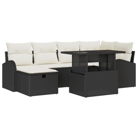 Alternative view of Set de canapele pentru grădină cu pernă 7 pcs Negru Rattan poli