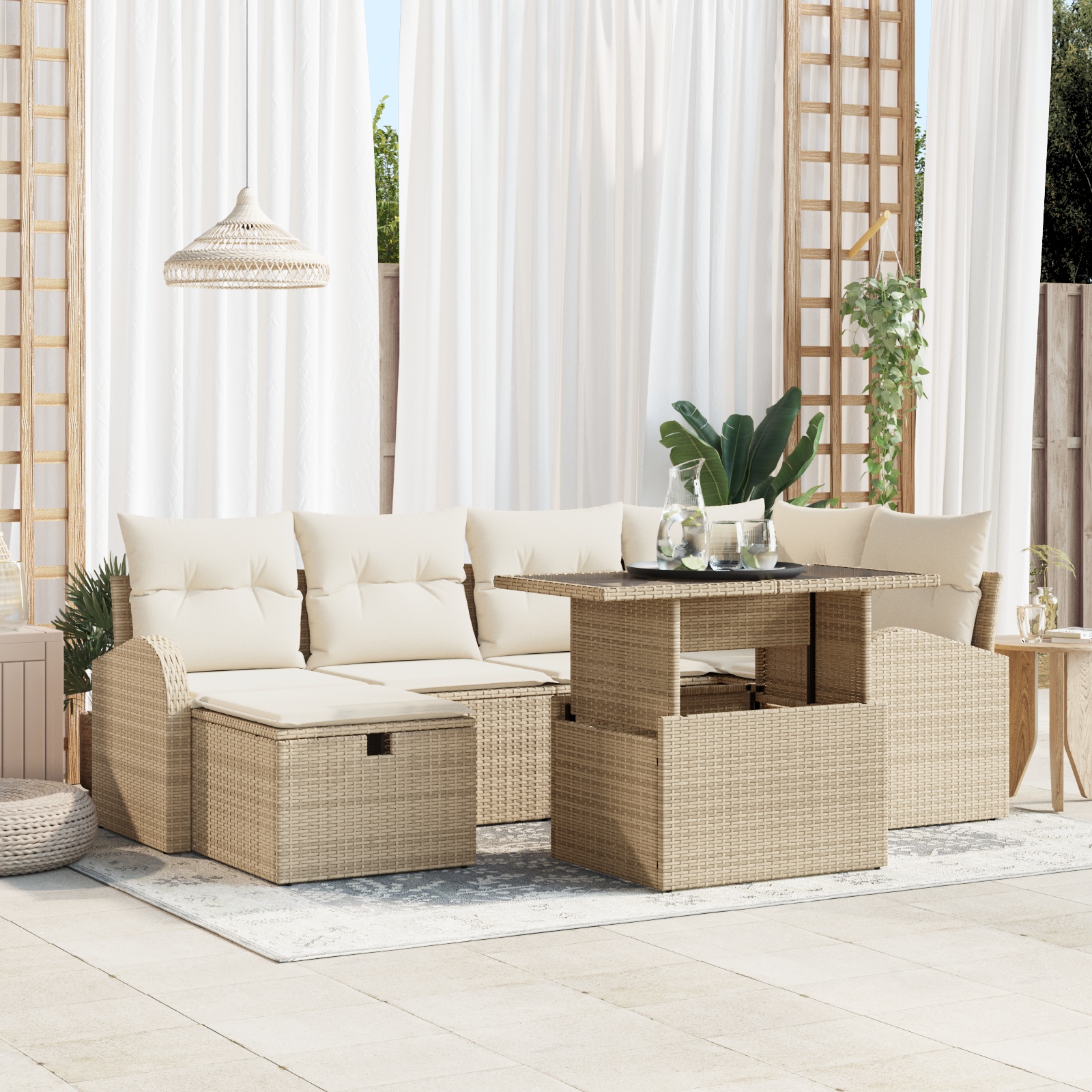 3361090 1 Set de canapele pentru grădină cu pernă 7 pcs Bej Rattan poli Set de canapele pentru grădină cu pernă 7 pcs Bej Rattan poli