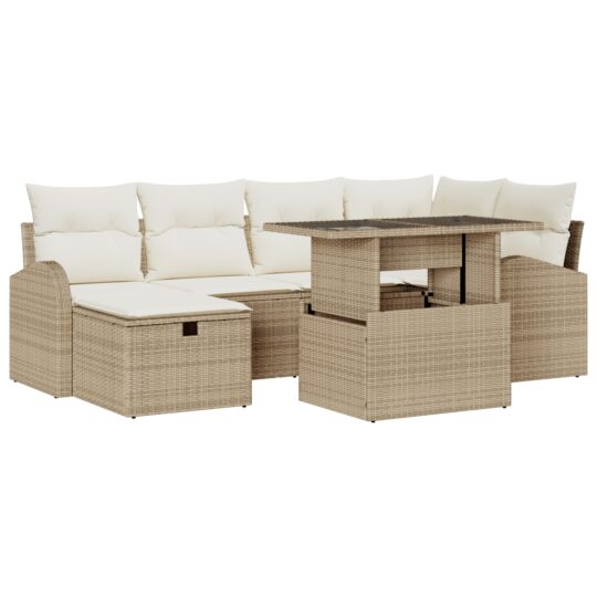 3361090 2 Set de canapele pentru grădină cu pernă 7 pcs Bej Rattan poli 3361090 2