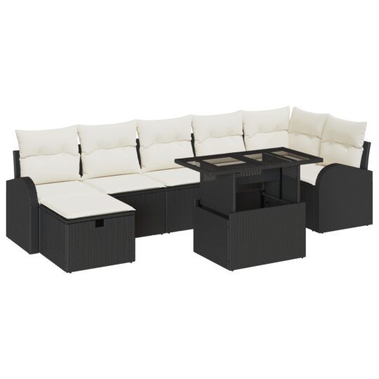 Alternative view of Set de canapele pentru grădină cu pernă 8 pcs Negru Rattan poli
