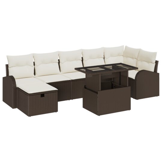 Alternative view of Set de canapele pentru grădină cu pernă 8 pcs Maro Rattan poli