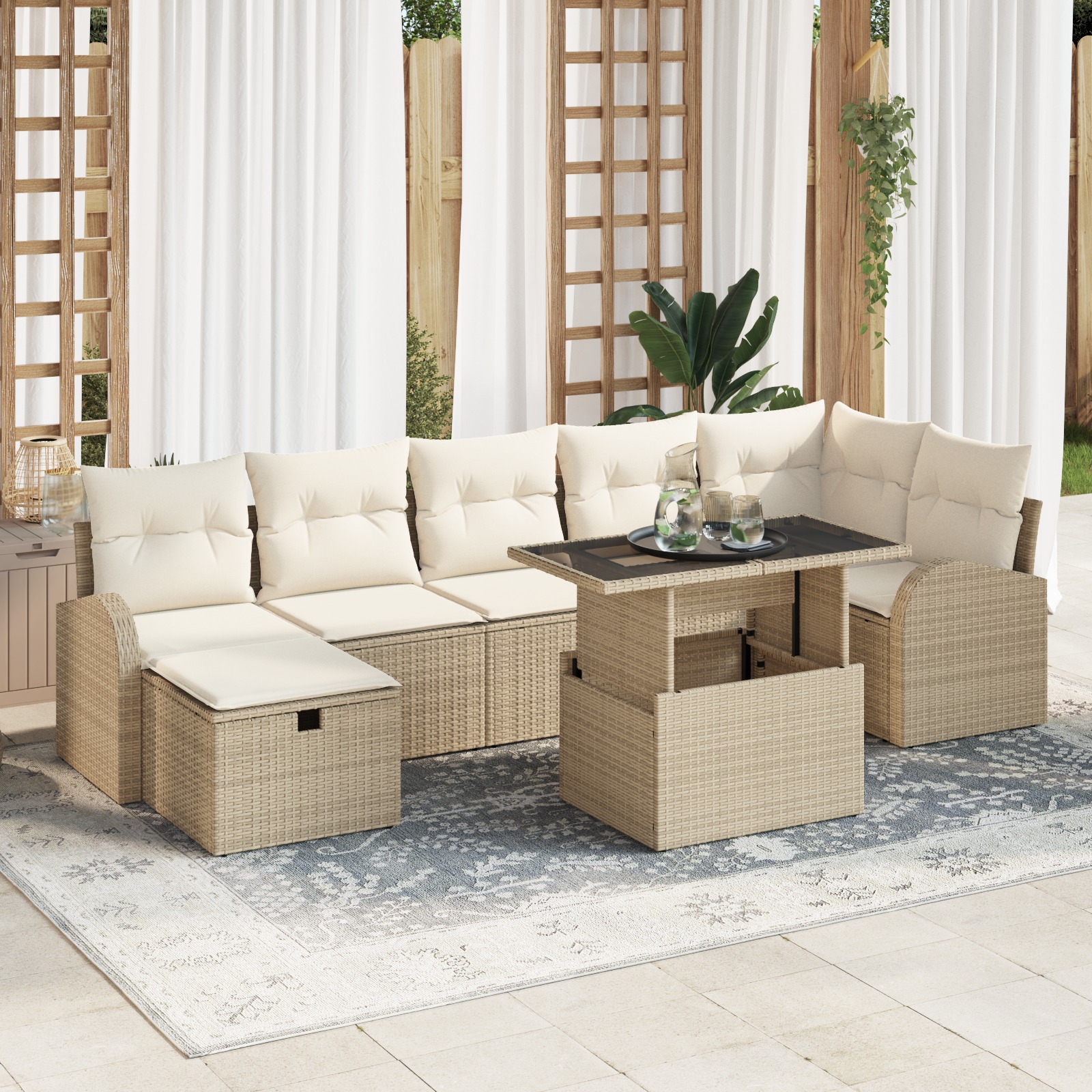 3361100 1 Set de canapele pentru grădină cu pernă 8 pcs Bej Rattan poli Set de canapele pentru grădină cu pernă 8 pcs Bej Rattan poli