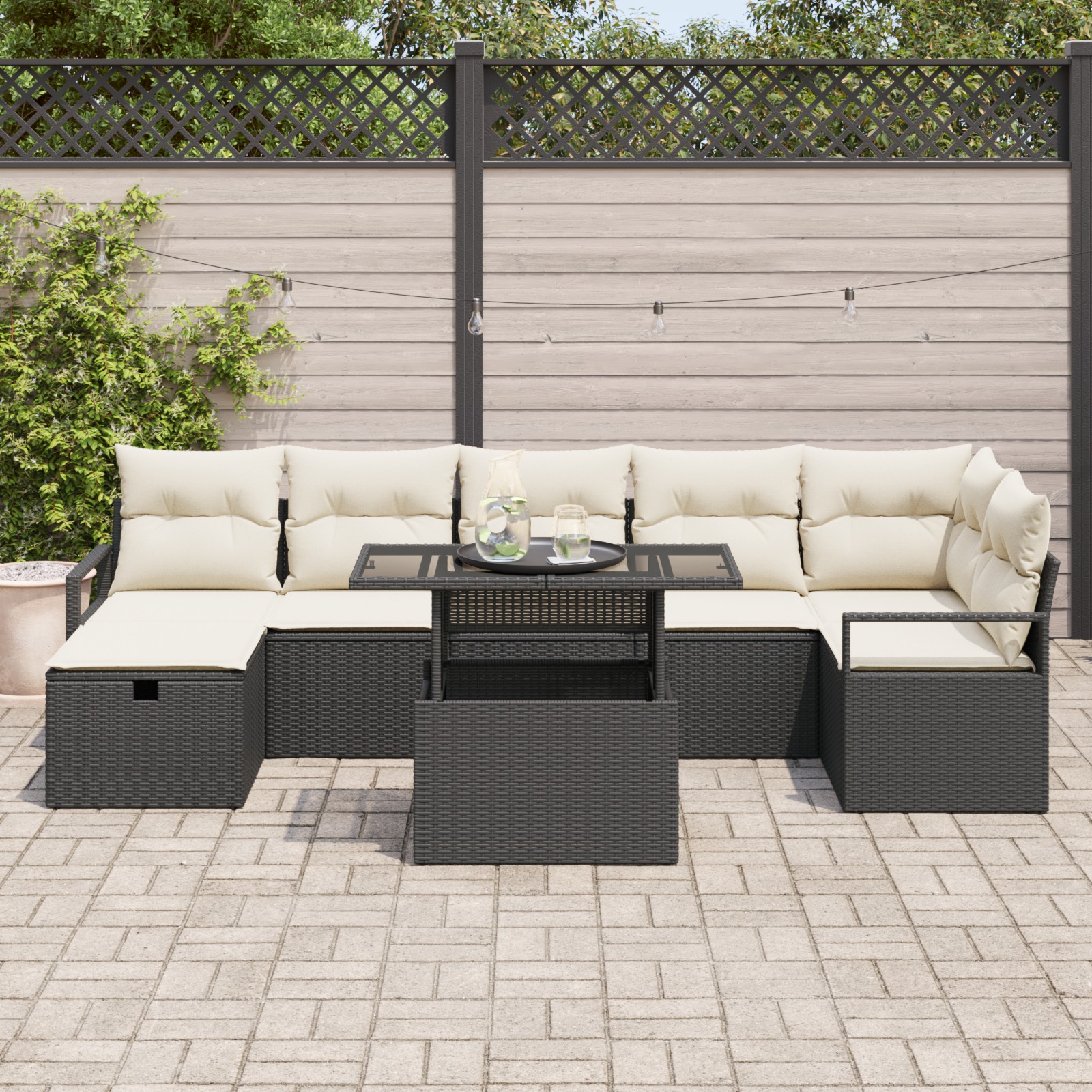 3361136 3 Set de canapele pentru grădină cu pernă 8 pcs Negru Rattan poli Set de canapele pentru grădină cu pernă 8 pcs Negru Rattan poli - imagine 3