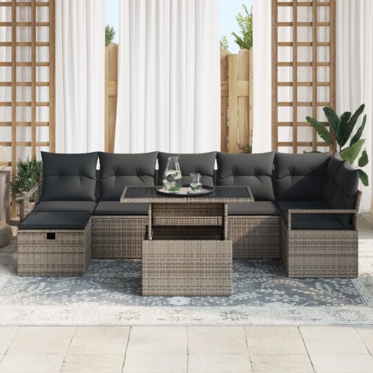 3361138 3 Set de canapele pentru grădină cu pernă 8 pcs Gri Rattan poli 3361138 3
