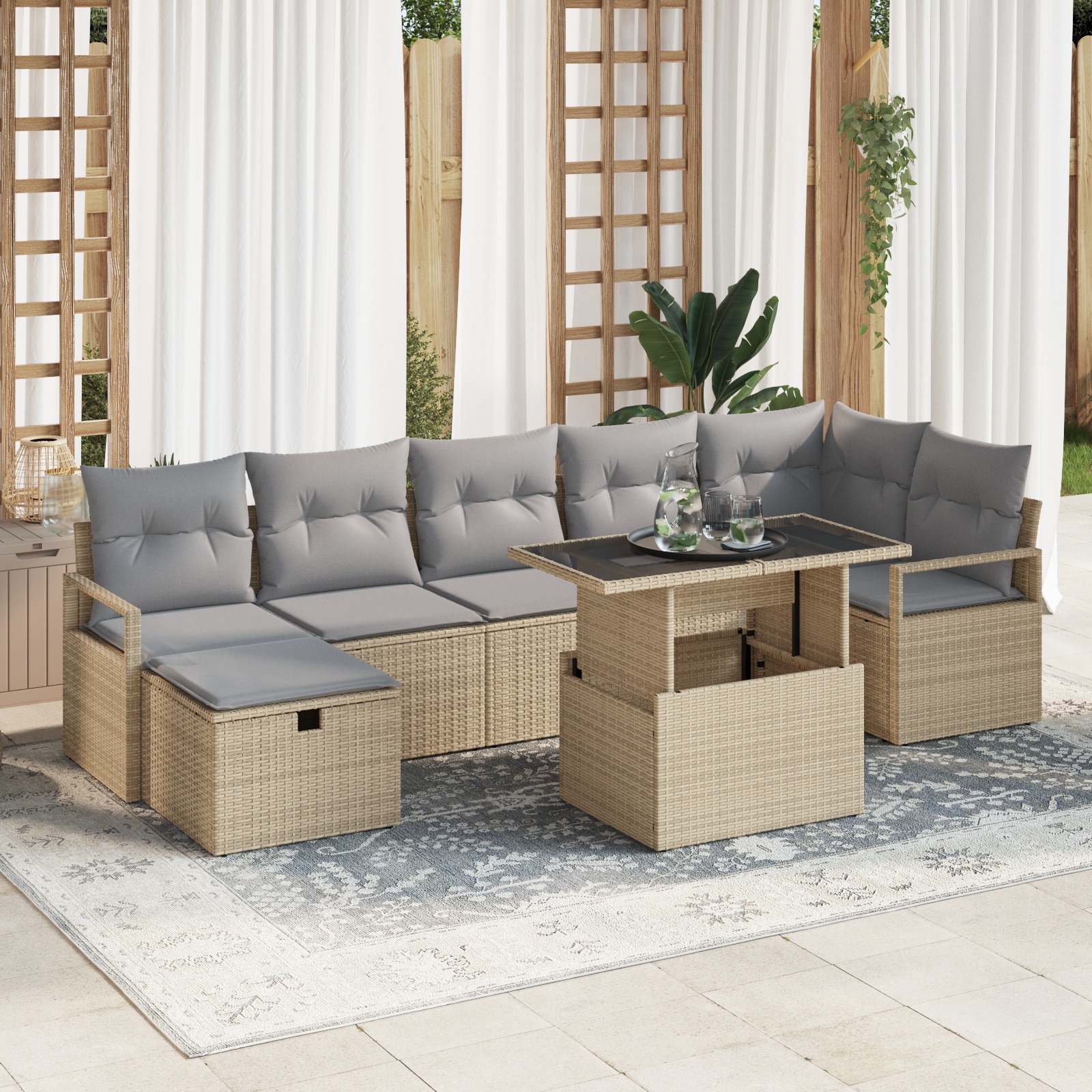 3361139 1 Set de canapele pentru grădină cu pernă 8 pcs Bej Rattan poli Set de canapele pentru grădină cu pernă 8 pcs Bej Rattan poli