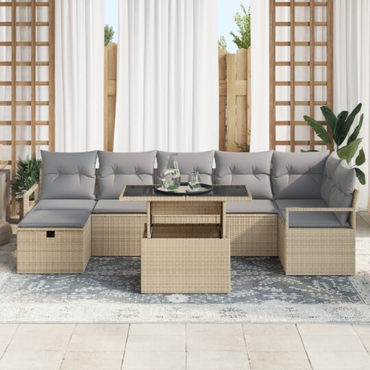 3361139 3 Set de canapele pentru grădină cu pernă 8 pcs Bej Rattan poli 3361139 3