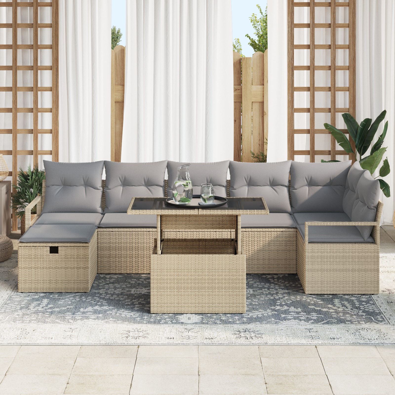 3361139 3 Set de canapele pentru grădină cu pernă 8 pcs Bej Rattan poli Set de canapele pentru grădină cu pernă 8 pcs Bej Rattan poli - imagine 3