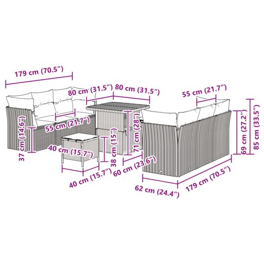 3361436 9 Set de canapele pentru grădină 9 pcs Bej poliratan 3361436 9