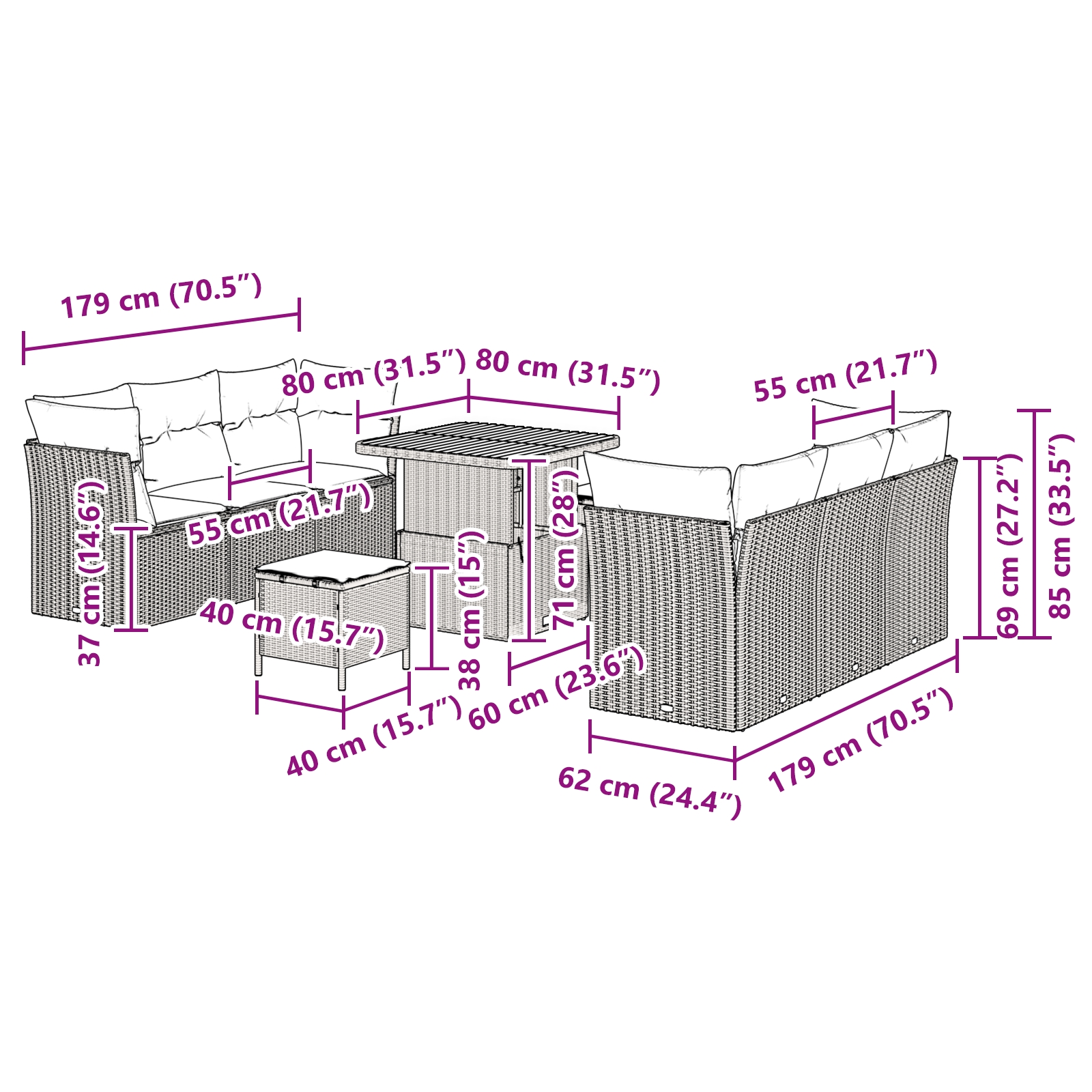 3361436 9 Set de canapele pentru grădină 9 pcs Bej poliratan Set de canapele pentru grădină 9 pcs Bej poliratan - imagine 9