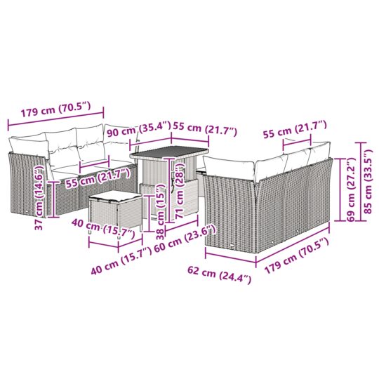 3361440 9 Set de canapele pentru grădină 9 pcs Negru poliratan 3361440 9