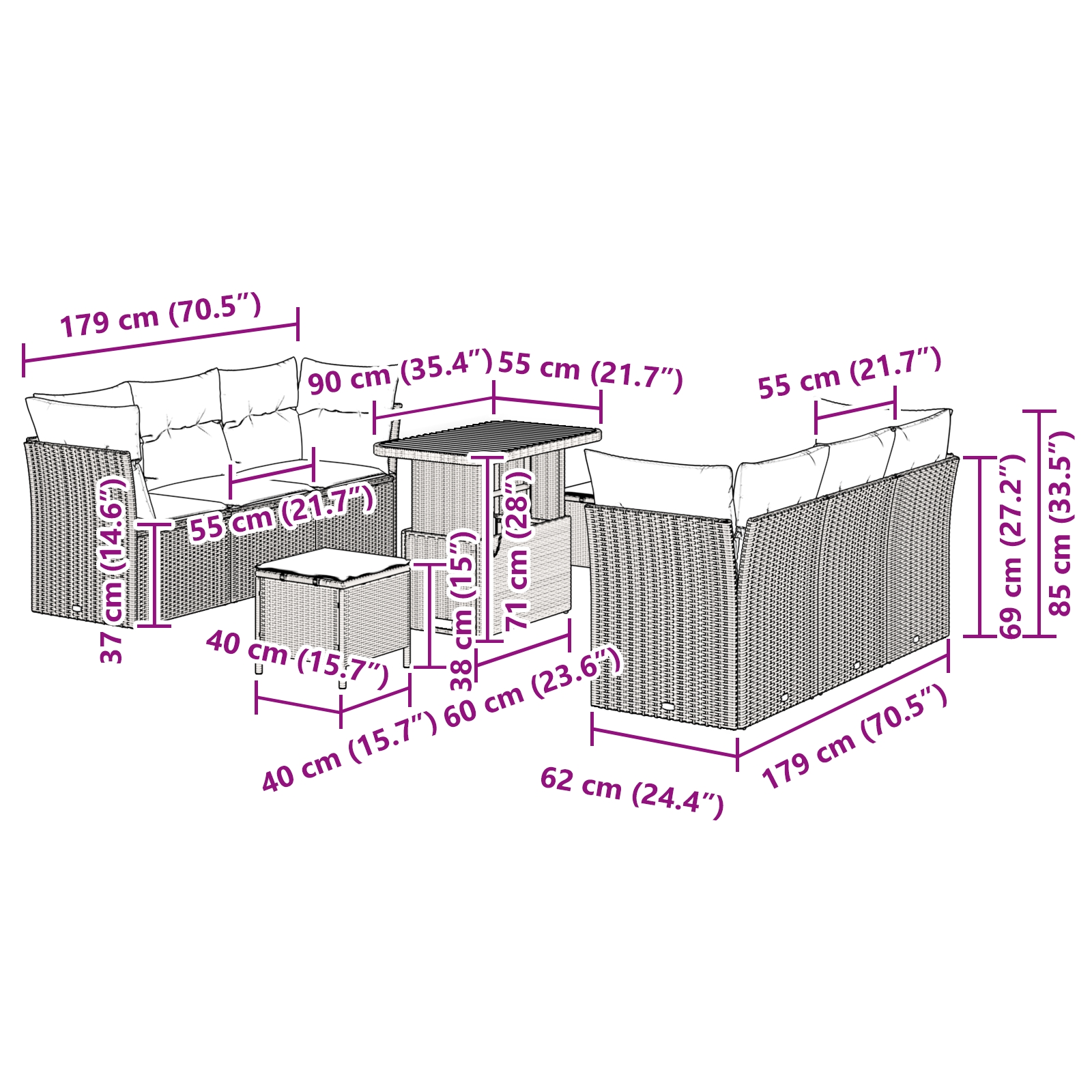 3361440 9 Set de canapele pentru grădină 9 pcs Negru poliratan Set de canapele pentru grădină 9 pcs Negru poliratan - imagine 9