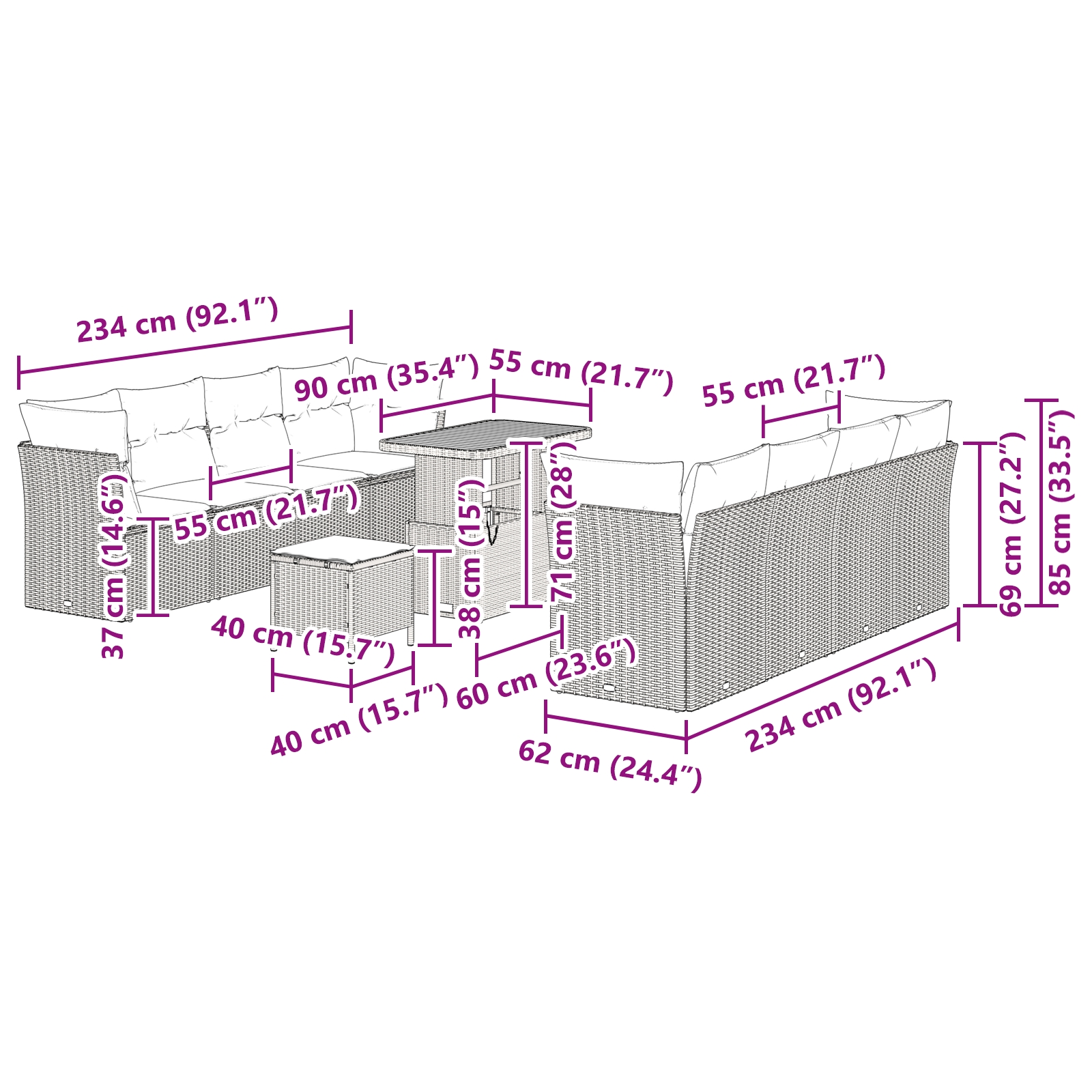3361459 9 Set de canapele pentru grădină 11 pcs Negru poliratan Set de canapele pentru grădină 11 pcs Negru poliratan - imagine 9