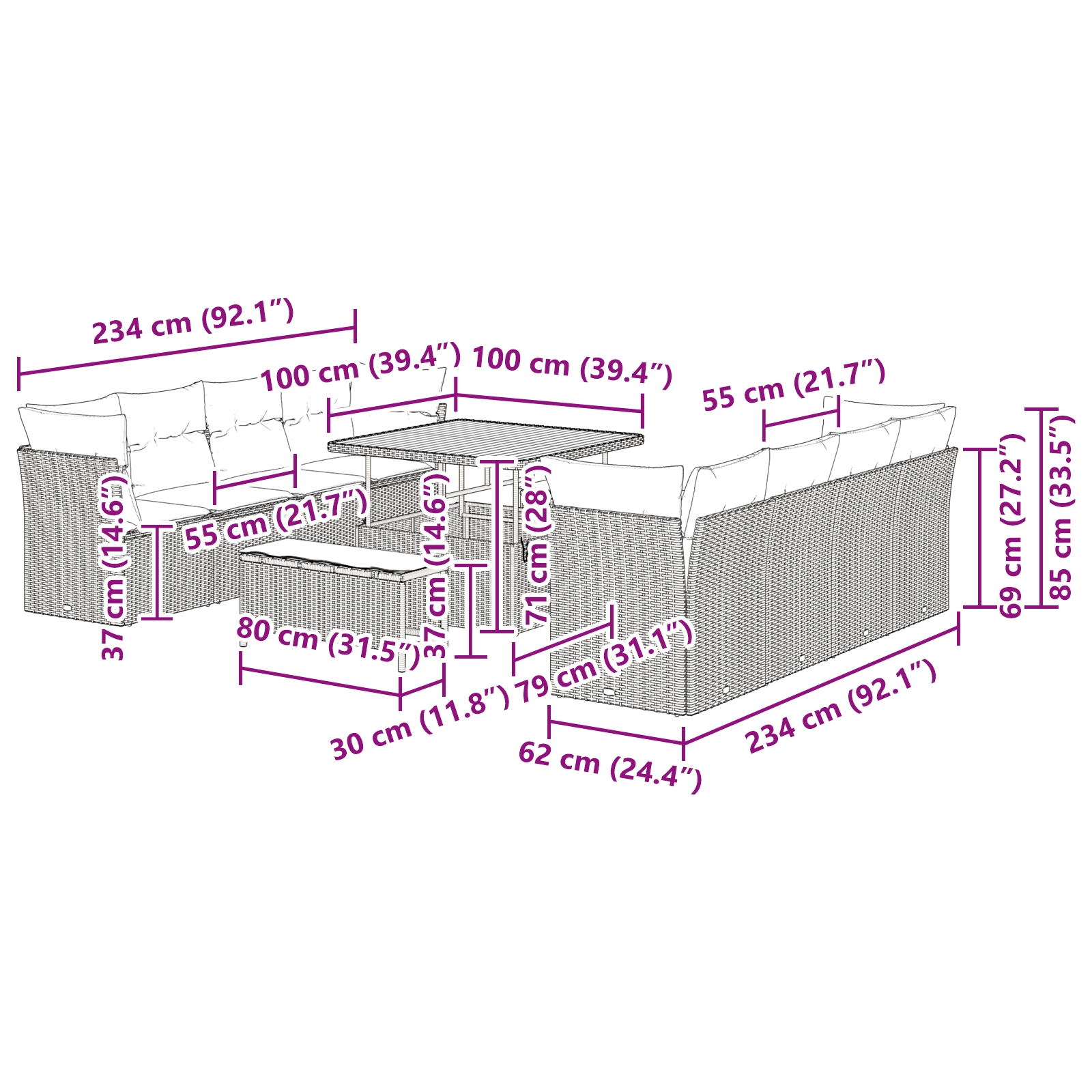 3361466 9 Set de canapele pentru grădină 11 pcs Bej poliratan Set de canapele pentru grădină 11 pcs Bej poliratan - imagine 9