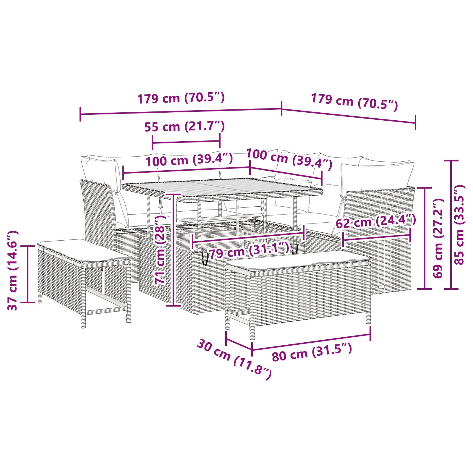 3361476 9 Set de canapele pentru grădină 8 pcs Bej poliratan Set de canapele pentru grădină 8 pcs Bej poliratan - imagine 9