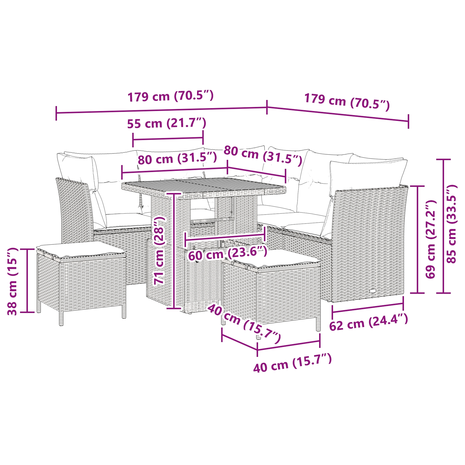 3361480 9 Set de canapele pentru grădină 8 pcs Negru poliratan Set de canapele pentru grădină 8 pcs Negru poliratan - imagine 9