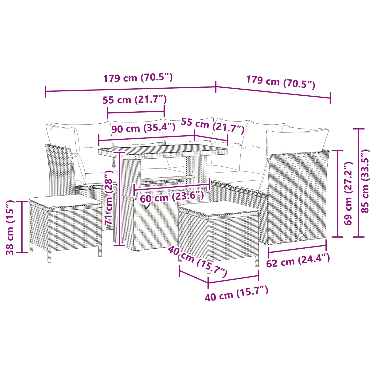 3361484 9 Set de canapele pentru grădină 8 pcs Negru poliratan Set de canapele pentru grădină 8 pcs Negru poliratan - imagine 9