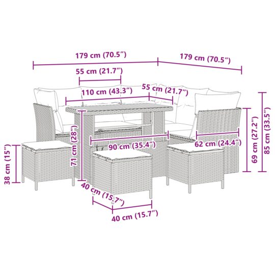 3361489 9 Set de canapele pentru grădină 9 pcs Negru poliratan 3361489 9