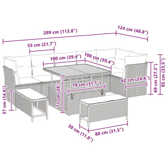 3361496 9 Set de canapele pentru grădină 9 pcs Bej poliratan 3361496 9