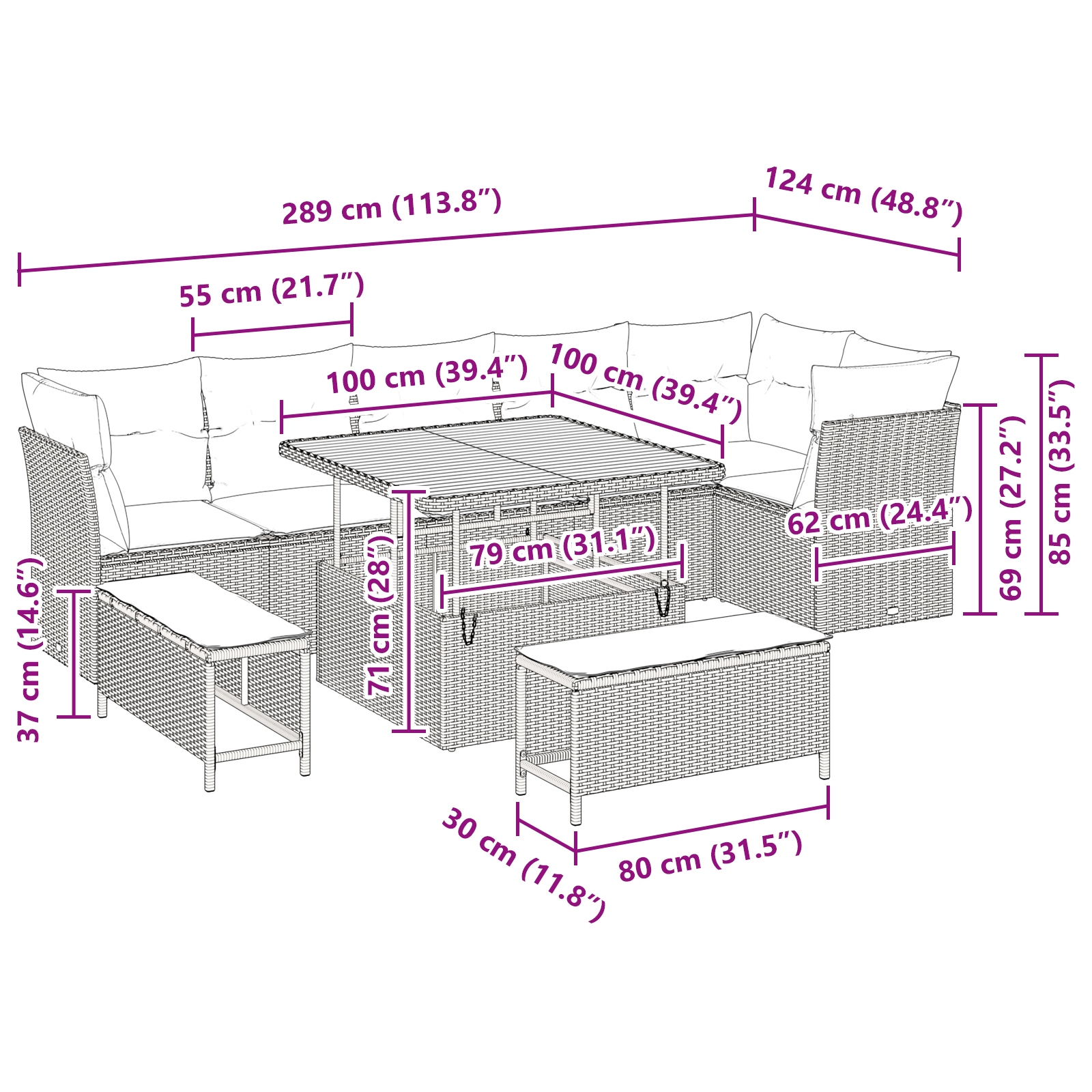 3361497 9 Set de canapele pentru grădină 9 pcs Bej poliratan Set de canapele pentru grădină 9 pcs Bej poliratan - imagine 9