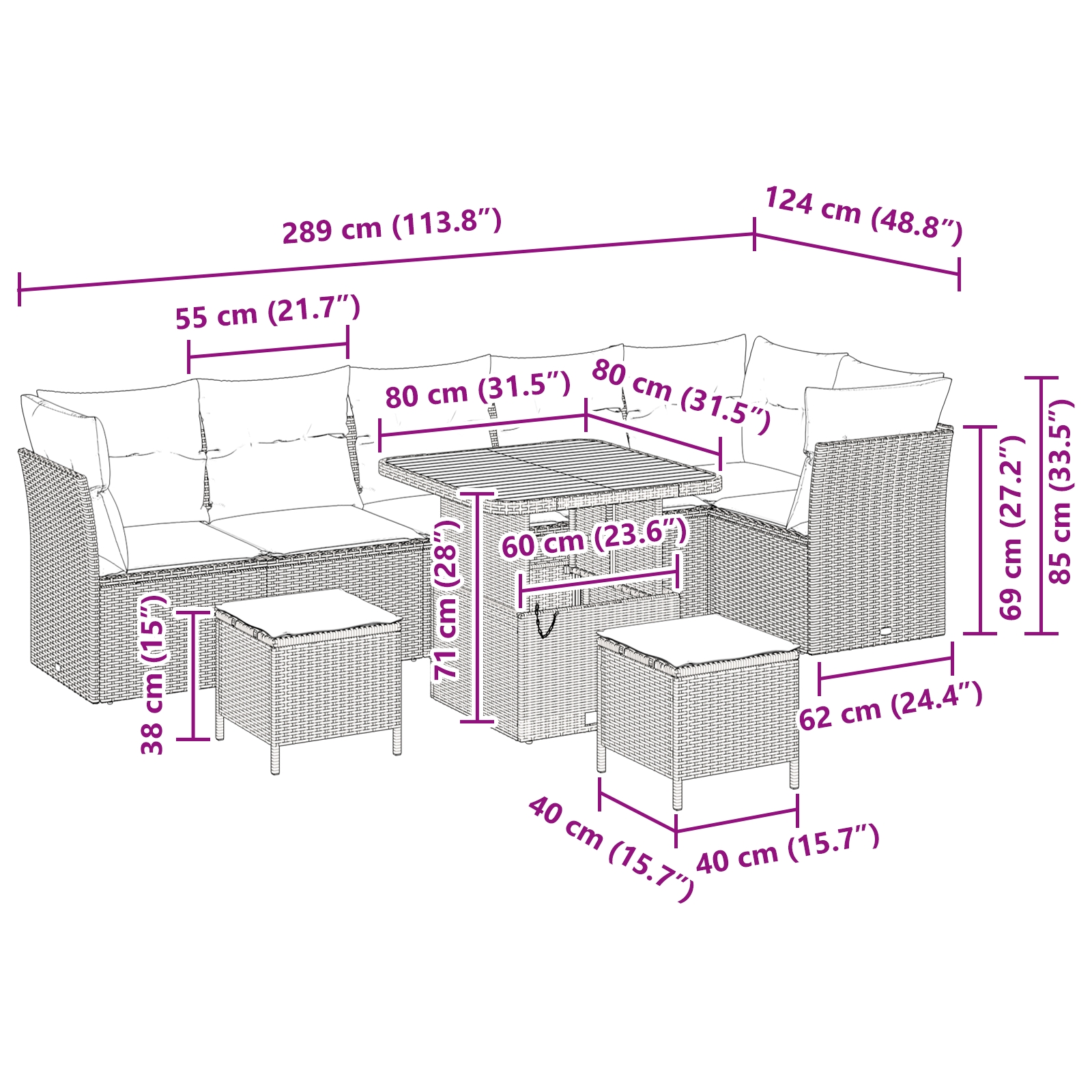 3361502 9 Set de canapele pentru grădină 9 pcs Bej poliratan Set de canapele pentru grădină 9 pcs Bej poliratan - imagine 9