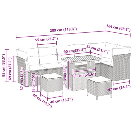 3361507 9 Set de canapele pentru grădină 9 pcs Bej poliratan 3361507 9