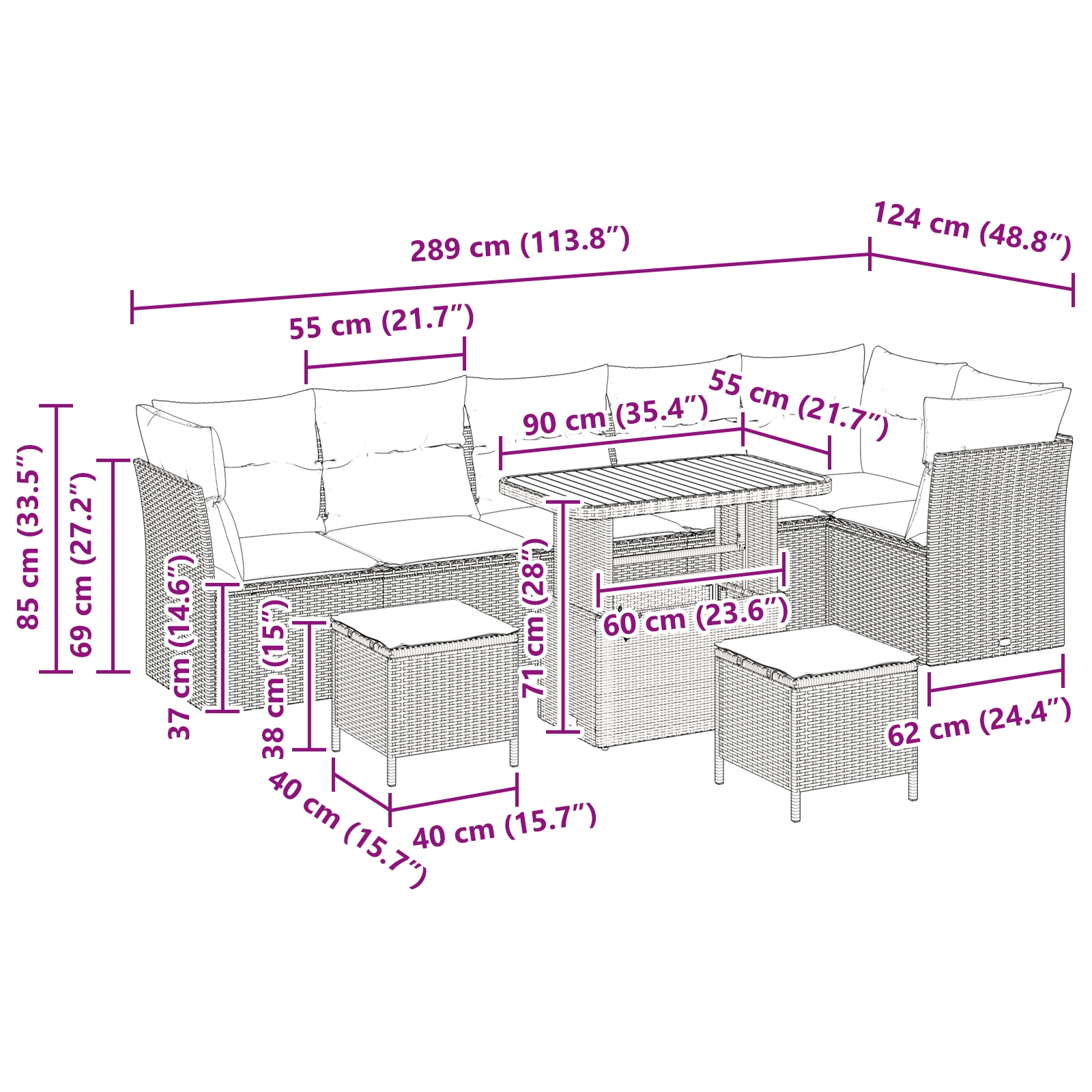 3361507 9 Set de canapele pentru grădină 9 pcs Bej poliratan Set de canapele pentru grădină 9 pcs Bej poliratan - imagine 9
