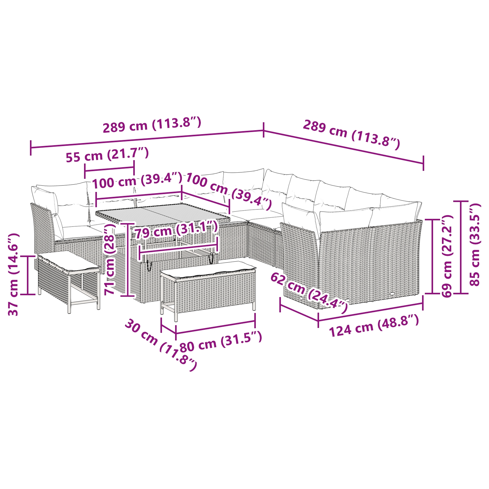 3361536 9 Set de canapele pentru grădină 13 pcs Bej poliratan Set de canapele pentru grădină 13 pcs Bej poliratan - imagine 9