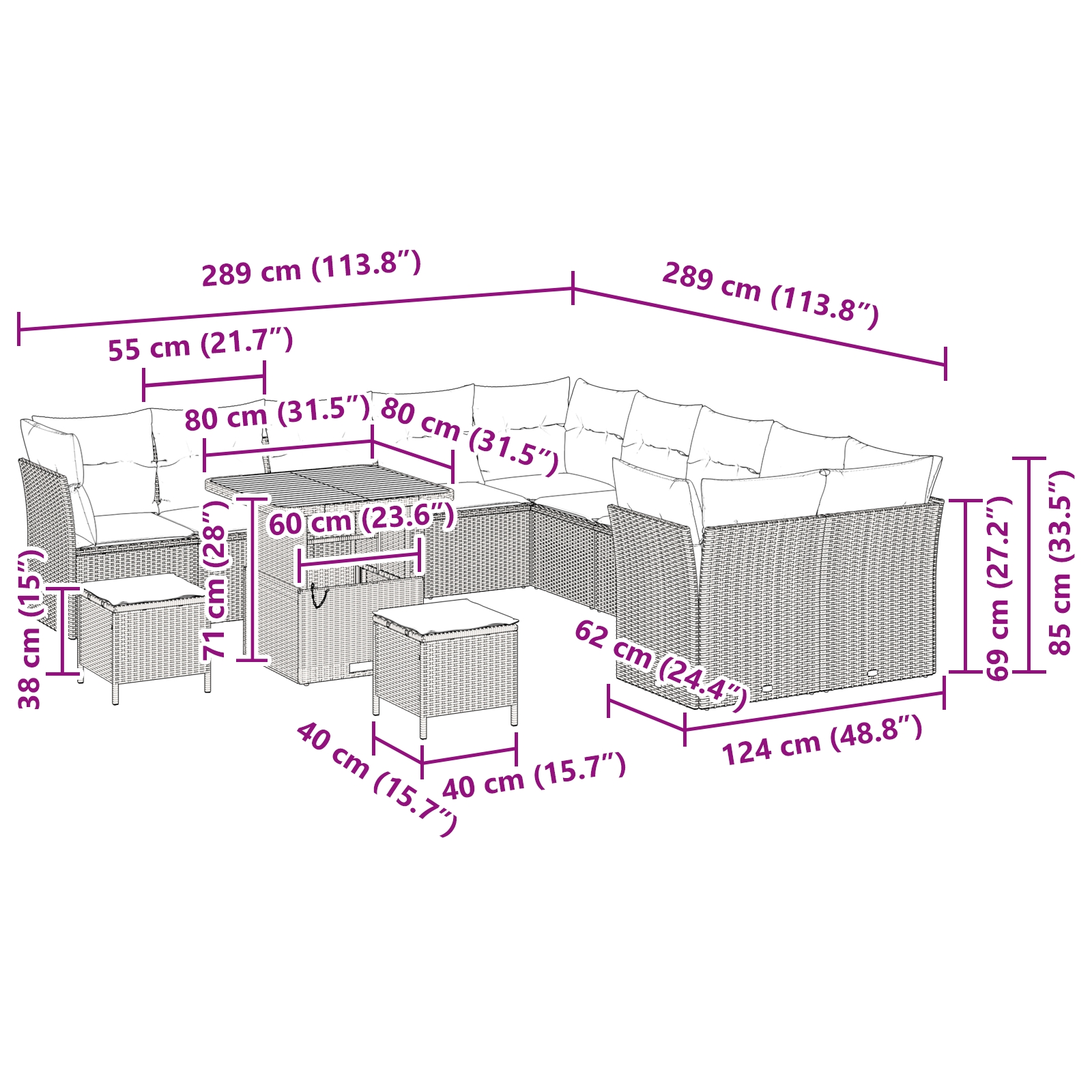 3361541 9 Set de canapele pentru grădină 13 pcs Bej poliratan Set de canapele pentru grădină 13 pcs Bej poliratan - imagine 9