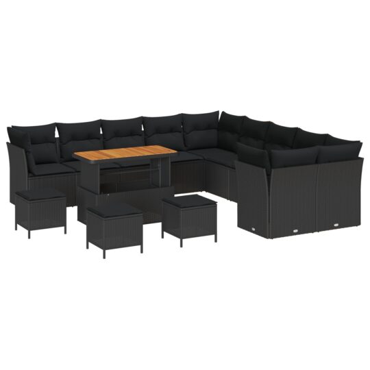Alternative view of Set de canapele pentru grădină 14 pcs Negru poliratan