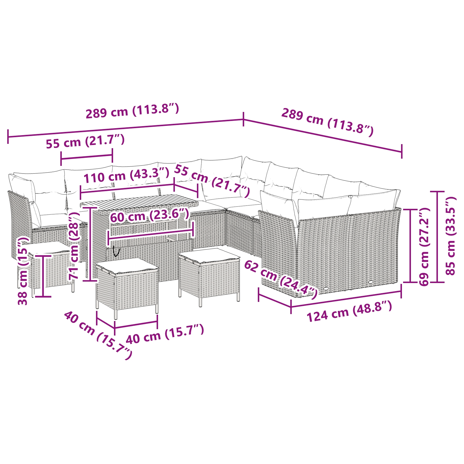 3361552 9 Set de canapele pentru grădină 14 pcs Bej poliratan Set de canapele pentru grădină 14 pcs Bej poliratan - imagine 9