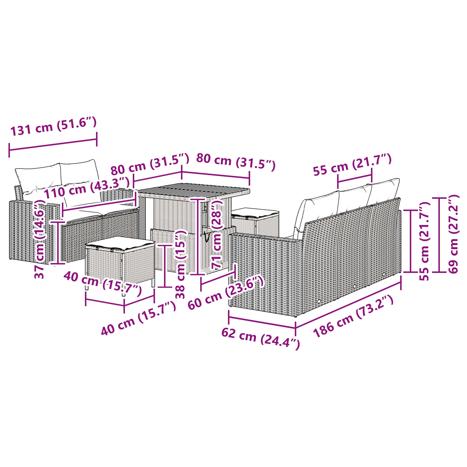 3361557 10 Set de canapele pentru grădină 8 pcs Bej poliratan Set de canapele pentru grădină 8 pcs Bej poliratan - imagine 10