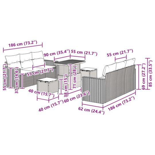 3361571 9 Set de canapele pentru grădină 9 pcs Bej poliratan 3361571 9