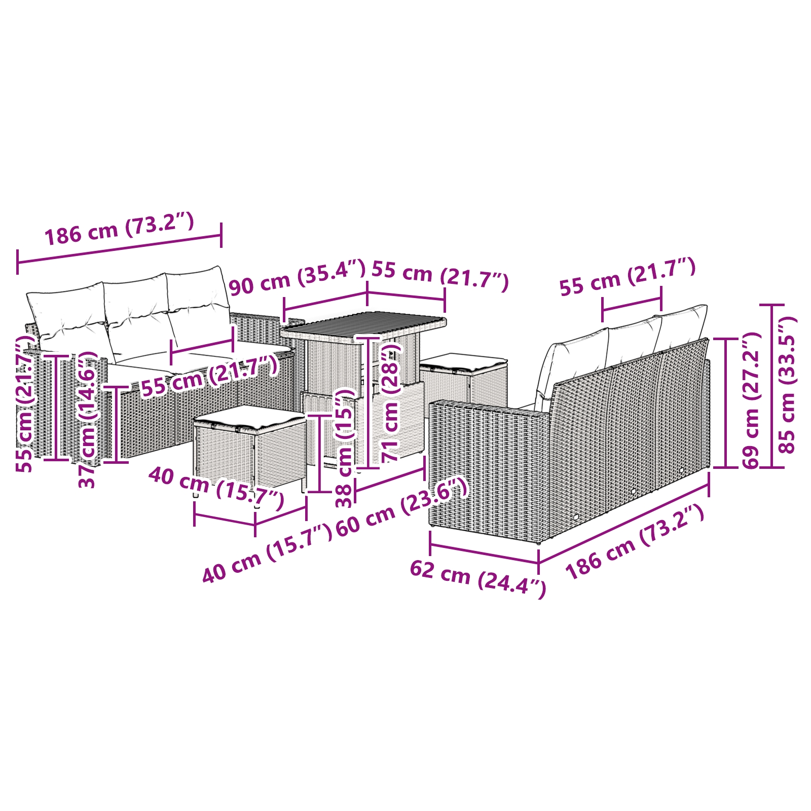 3361571 9 Set de canapele pentru grădină 9 pcs Bej poliratan Set de canapele pentru grădină 9 pcs Bej poliratan - imagine 9