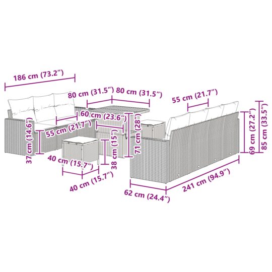 3361576 9 Set de canapele pentru grădină 10 pcs Bej poliratan 3361576 9