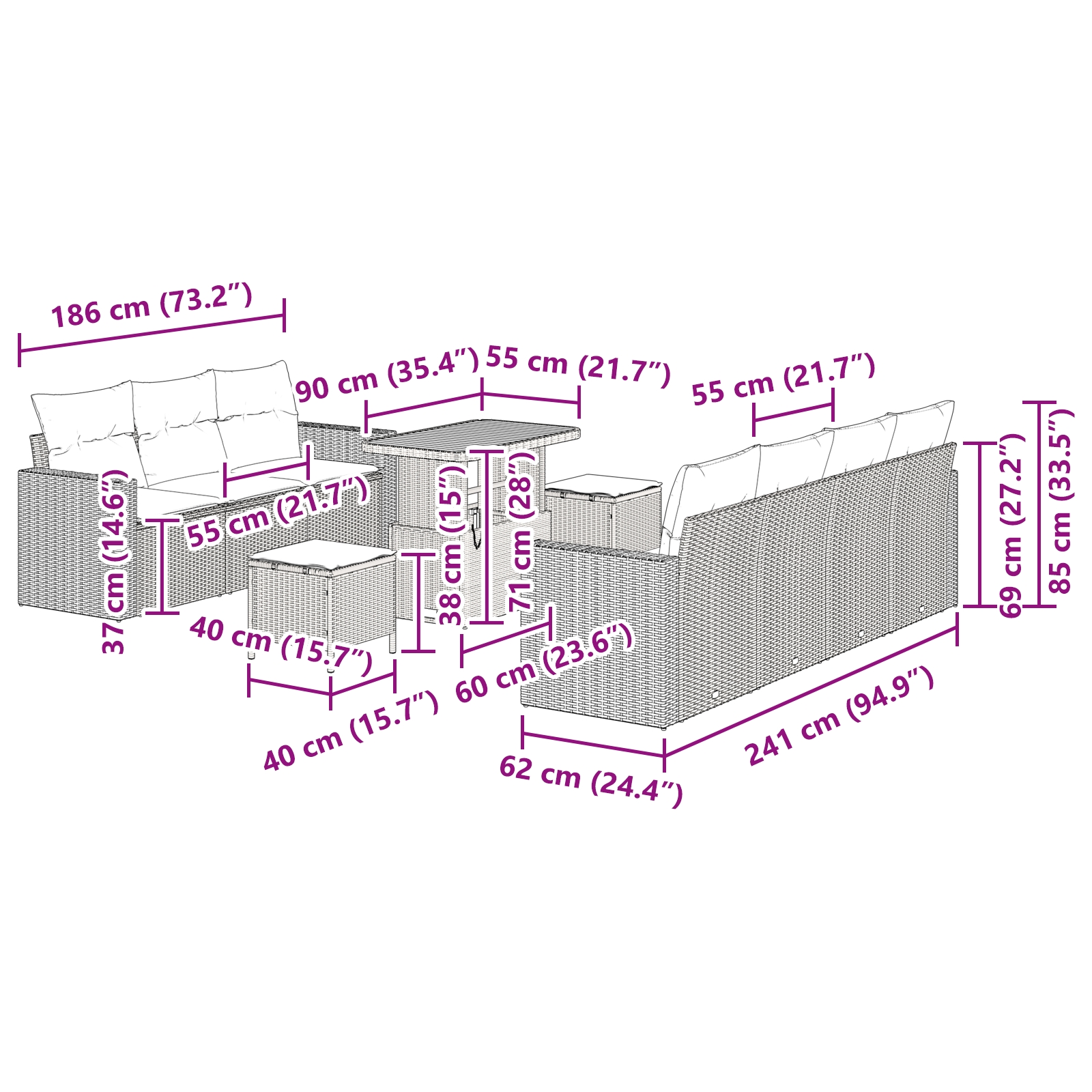 3361579 9 Set de canapele pentru grădină 10 pcs Negru poliratan Set de canapele pentru grădină 10 pcs Negru poliratan - imagine 9