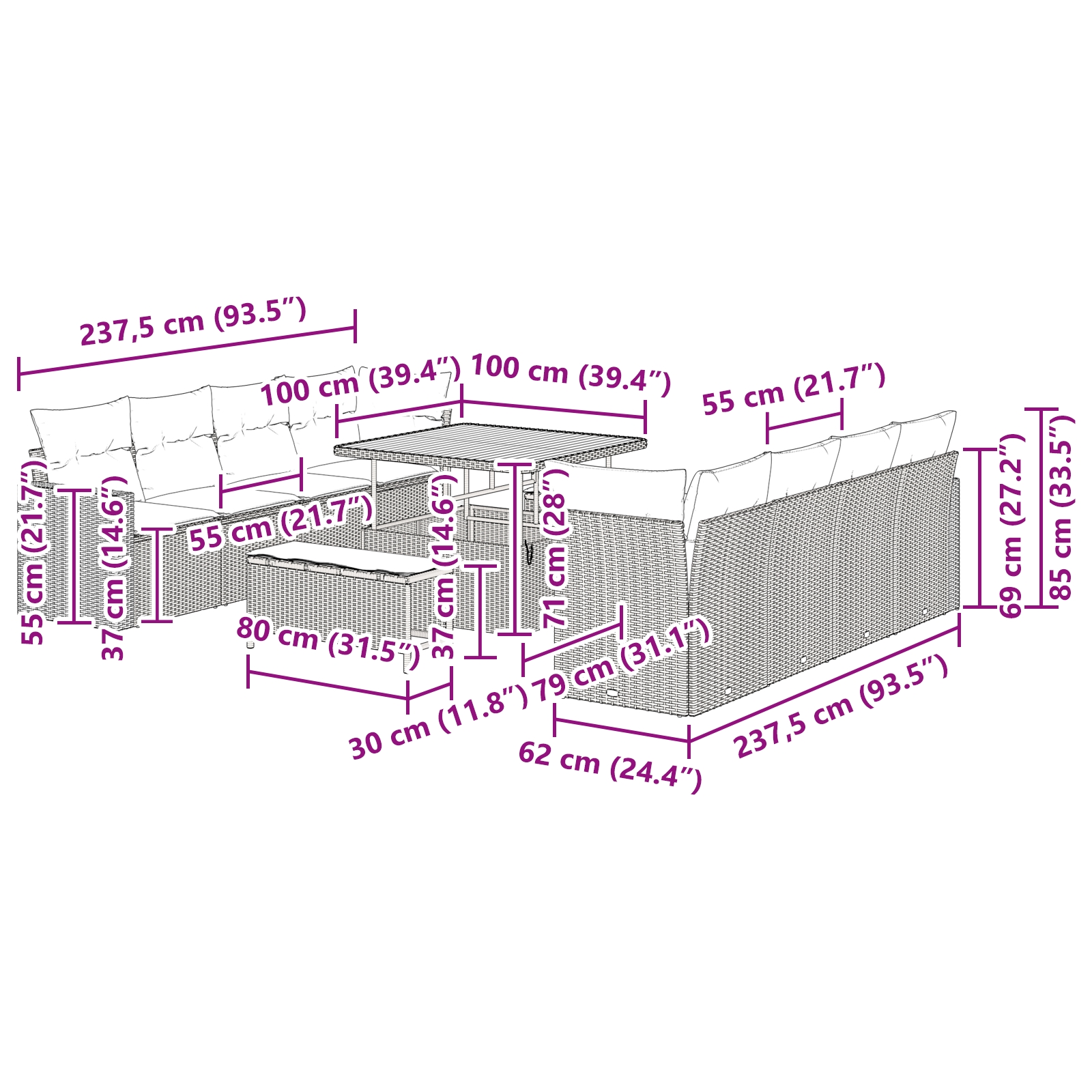 3361594 10 Set de canapele pentru grădină 11 pcs Negru poliratan Set de canapele pentru grădină 11 pcs Negru poliratan - imagine 10
