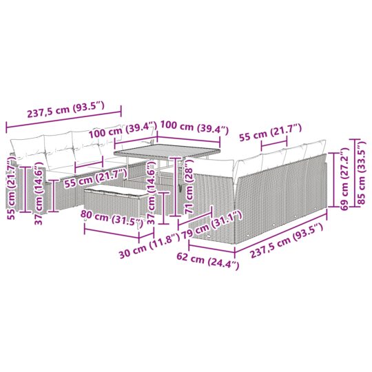 3361595 10 Set de canapele pentru grădină 11 pcs Negru poliratan 3361595 10
