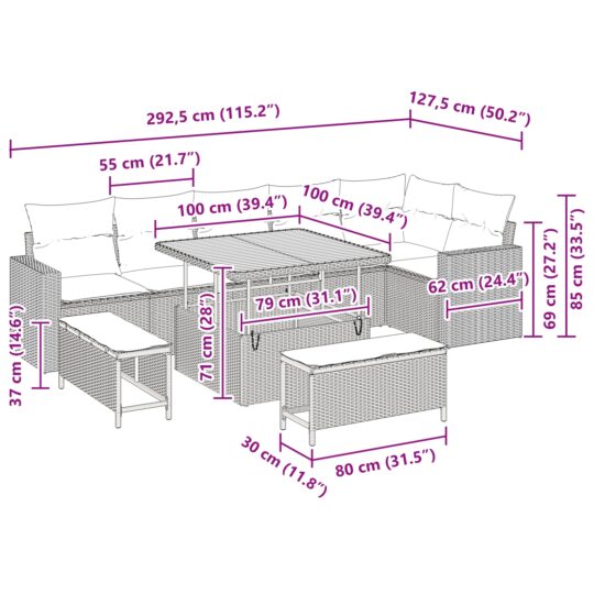 3361626 10 Set de canapele pentru grădină 9 pcs Bej poliratan 3361626 10