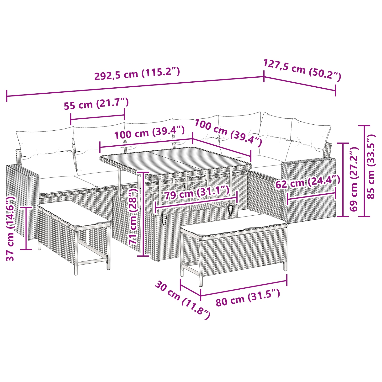 3361626 10 Set de canapele pentru grădină 9 pcs Bej poliratan Set de canapele pentru grădină 9 pcs Bej poliratan - imagine 10