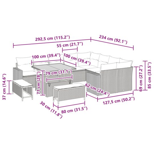 3361646 10 Set de canapele pentru grădină 12 pcs Bej poliratan 3361646 10