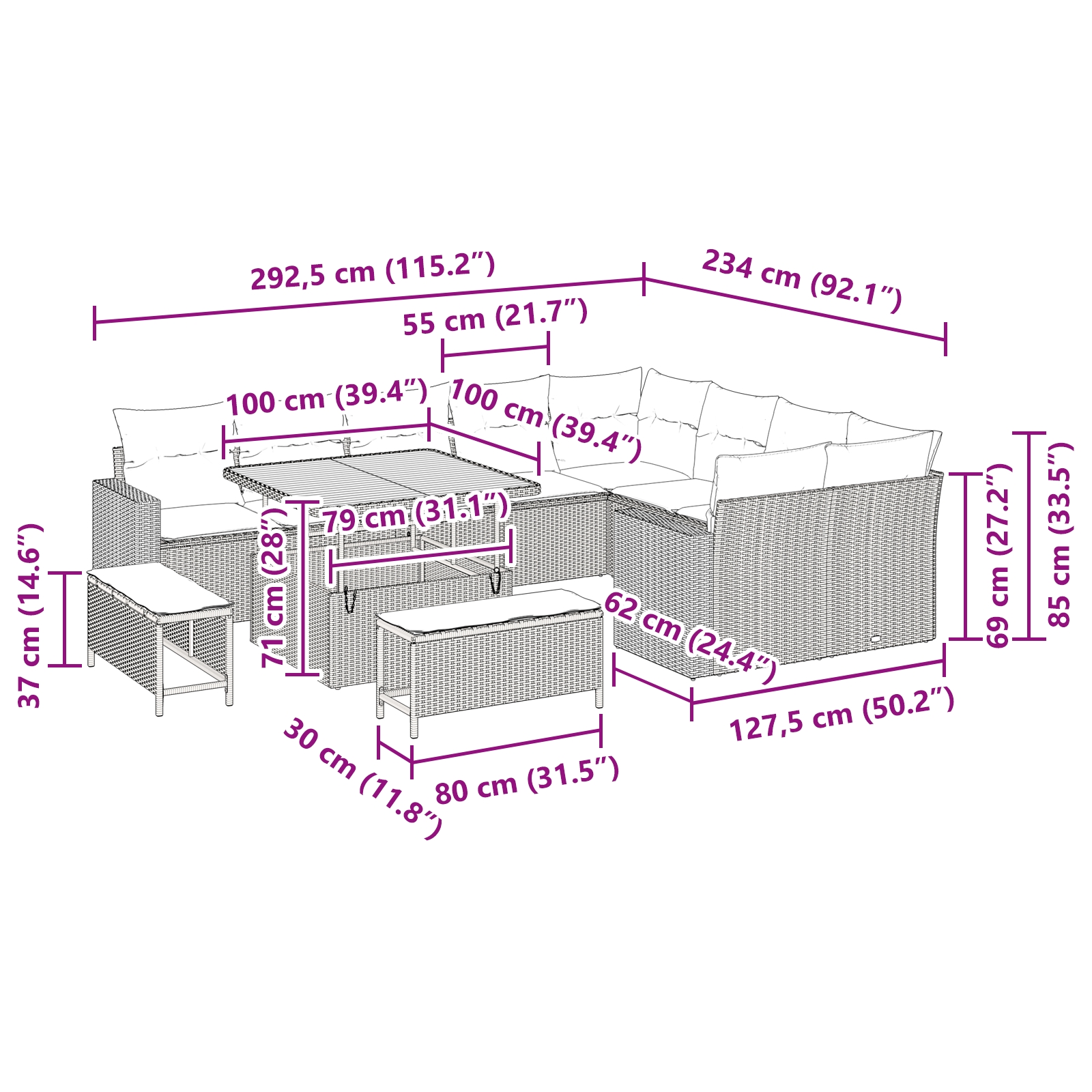 3361646 10 Set de canapele pentru grădină 12 pcs Bej poliratan Set de canapele pentru grădină 12 pcs Bej poliratan - imagine 10