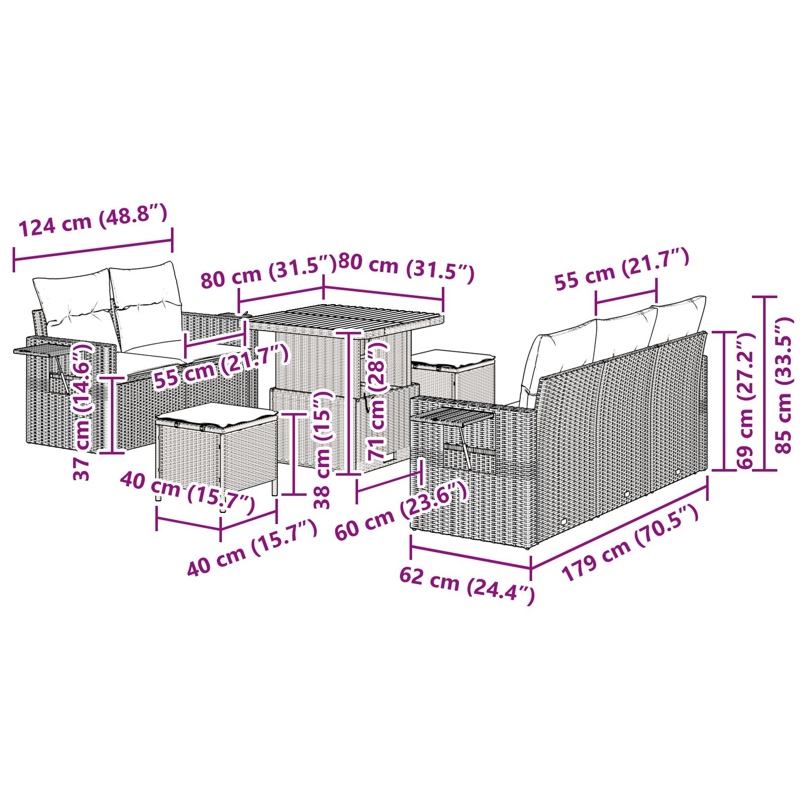 3361687 13 Set de canapele pentru grădină 8 pcs Bej poliratan Set de canapele pentru grădină 8 pcs Bej poliratan - imagine 13